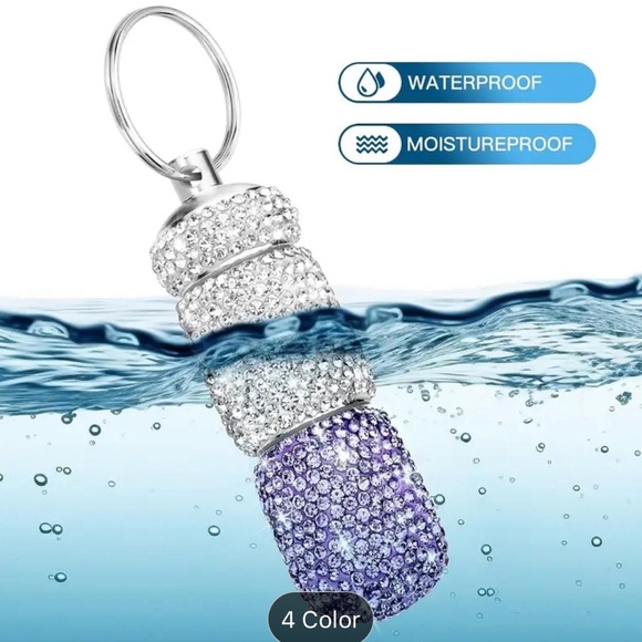 Portable Bling Keychain Pill Box 2 Compartments Small Travel Pill Case - Picture 9 of 10